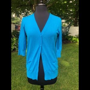 Blue button up quarter sleeve cardigan NWOT
